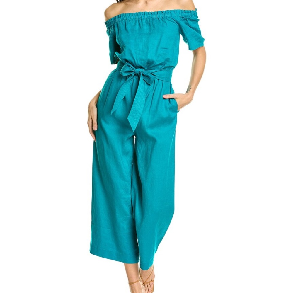 Trina Turk Teal Off-Shoulder Jumpsuit
